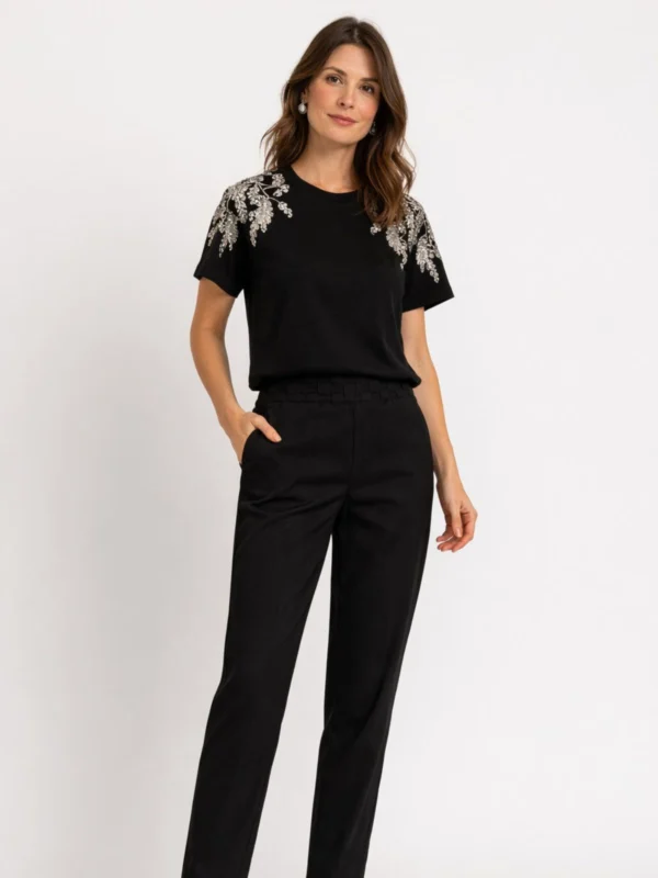 Calça Macrame Linho Preta - Imagem 1
