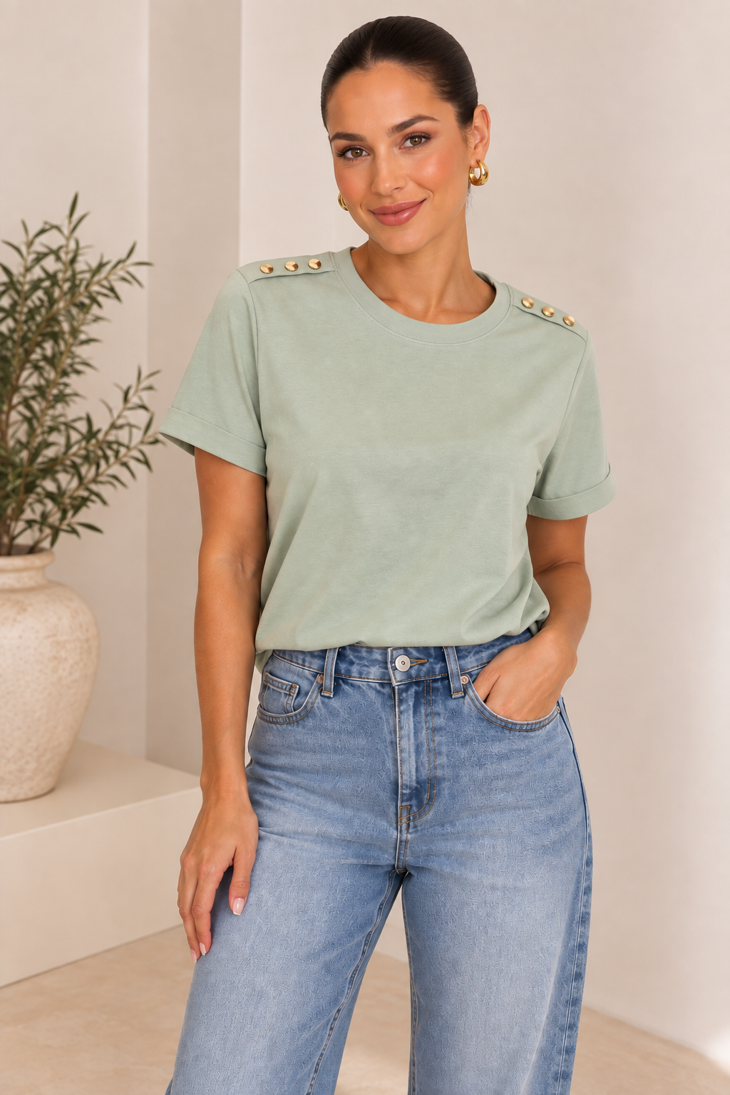 Camiseta Algodรฃo Botรฃo Verde