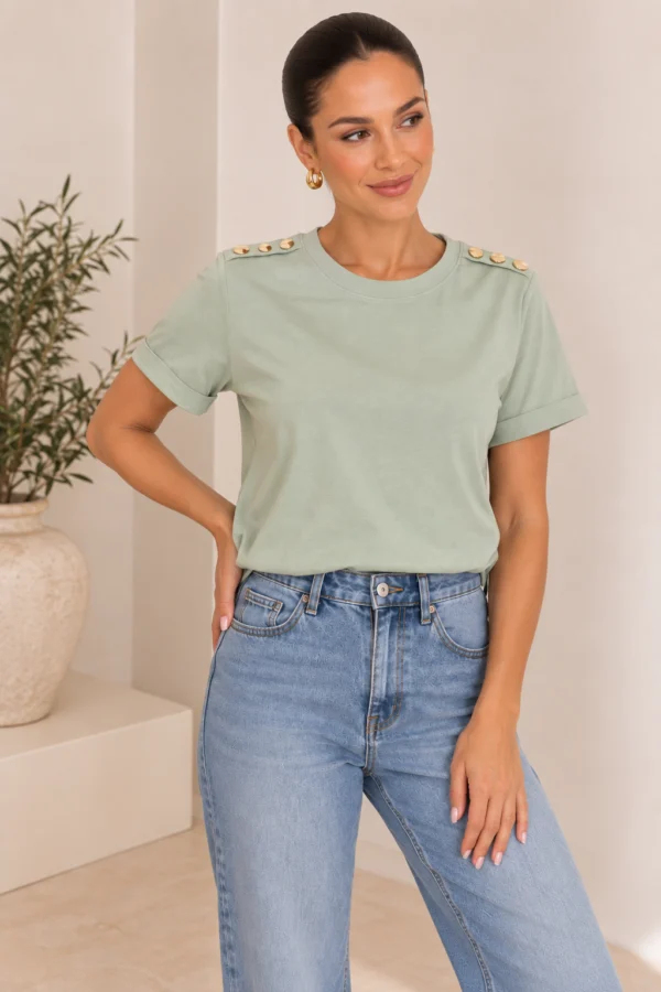 Camiseta Algodão Botão Verde - Imagem 2