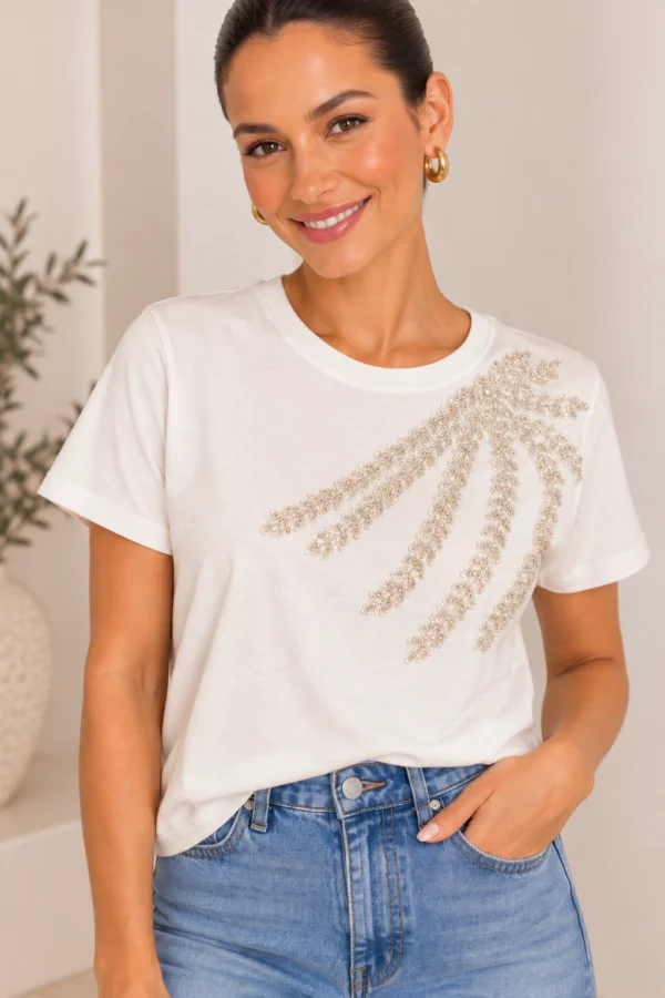 Camiseta Algodão Bordado Off - Imagem 2