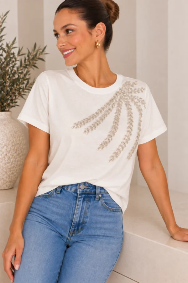 Camiseta Algodão Bordado Off - Imagem 3