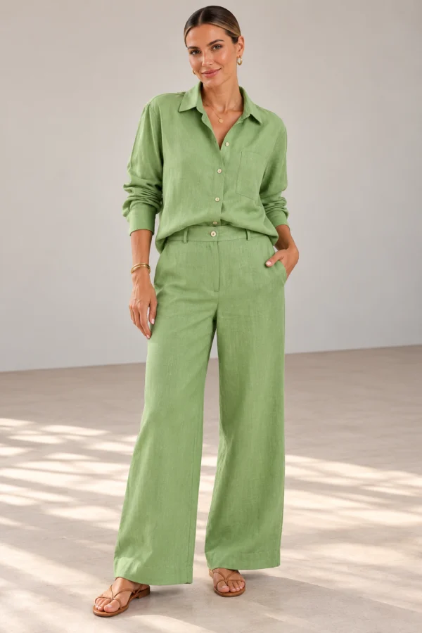 Calça Linho Alfaiataria Verde - Imagem 1